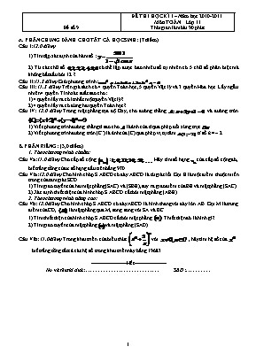 Đề thi học kỳ I môn Toán Lớp 11 - Đề số 9 - Năm học 2010-2011 (Có đáp án)